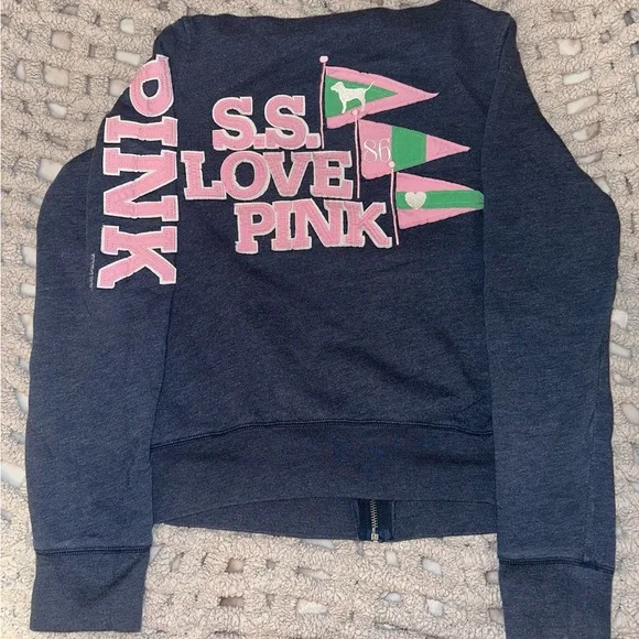 PINK Victoria's Secret Vintage Women’s Hoodie - Navy Blue with Pink Size M - Picture 2 of 7